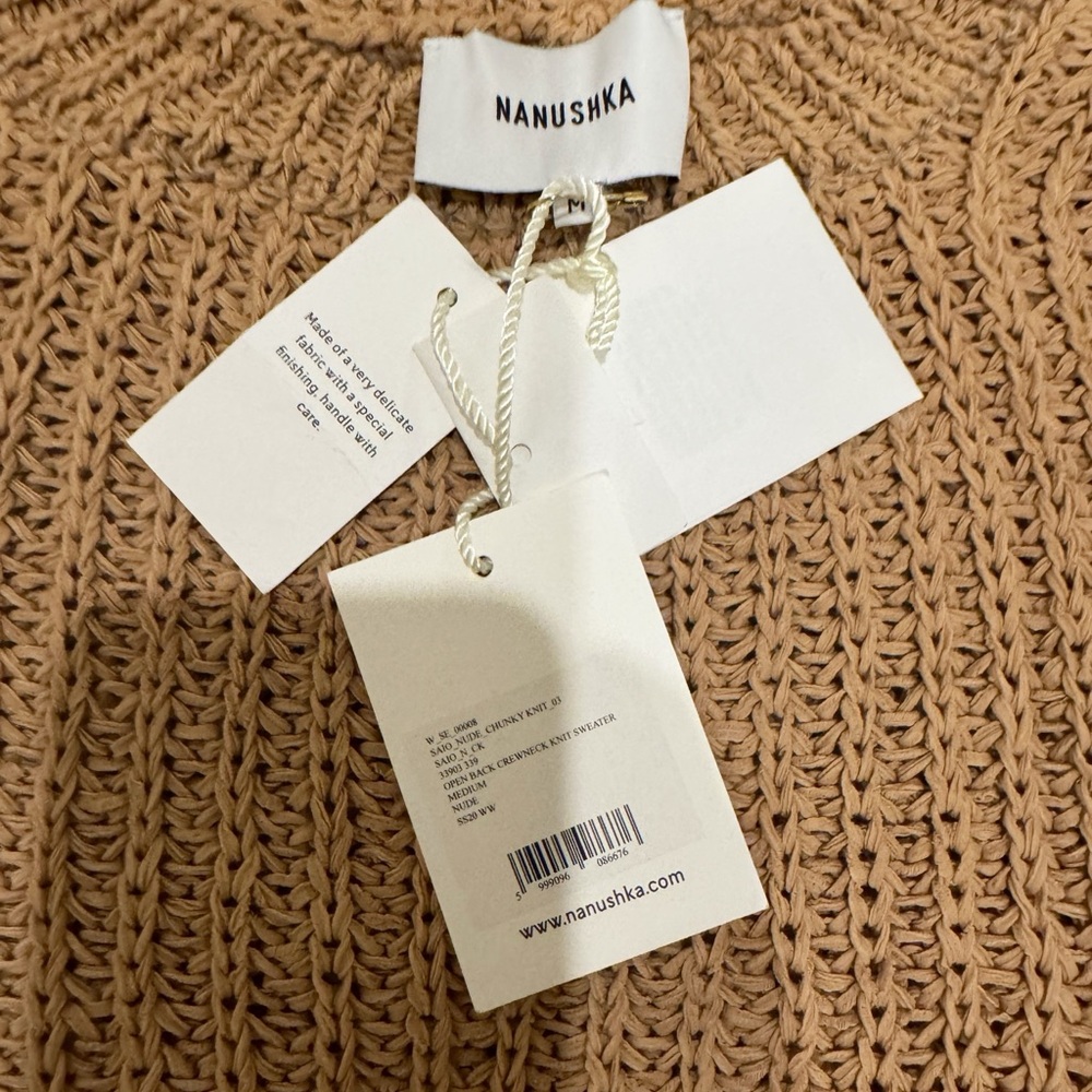 NANUSHKA Saio Open Back Chunky Open Weave Crewneck Sweater Nude $365 Medium - Picture 11 of 12